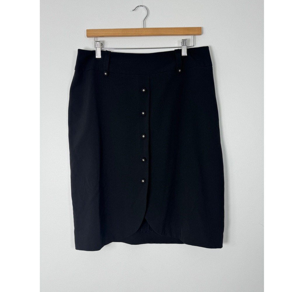 Professional Larry Levine Womens 12 Pencil Skirt Black Faux Button Tulip Hem